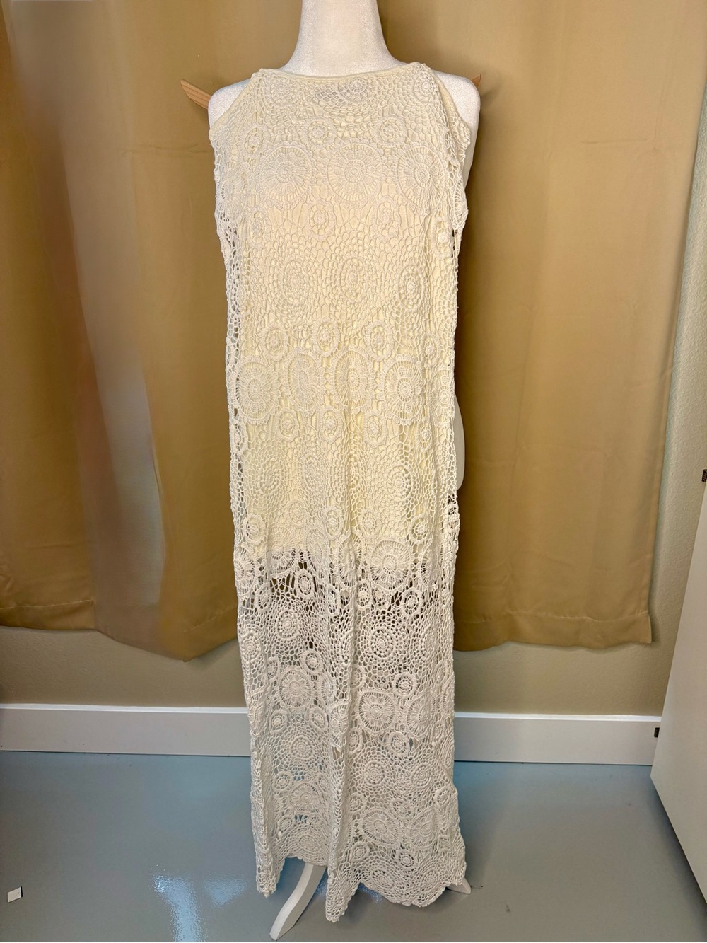 Crocheted Boho Chic Maxi Dress in Cream Resortwear Coastal Cowgirl